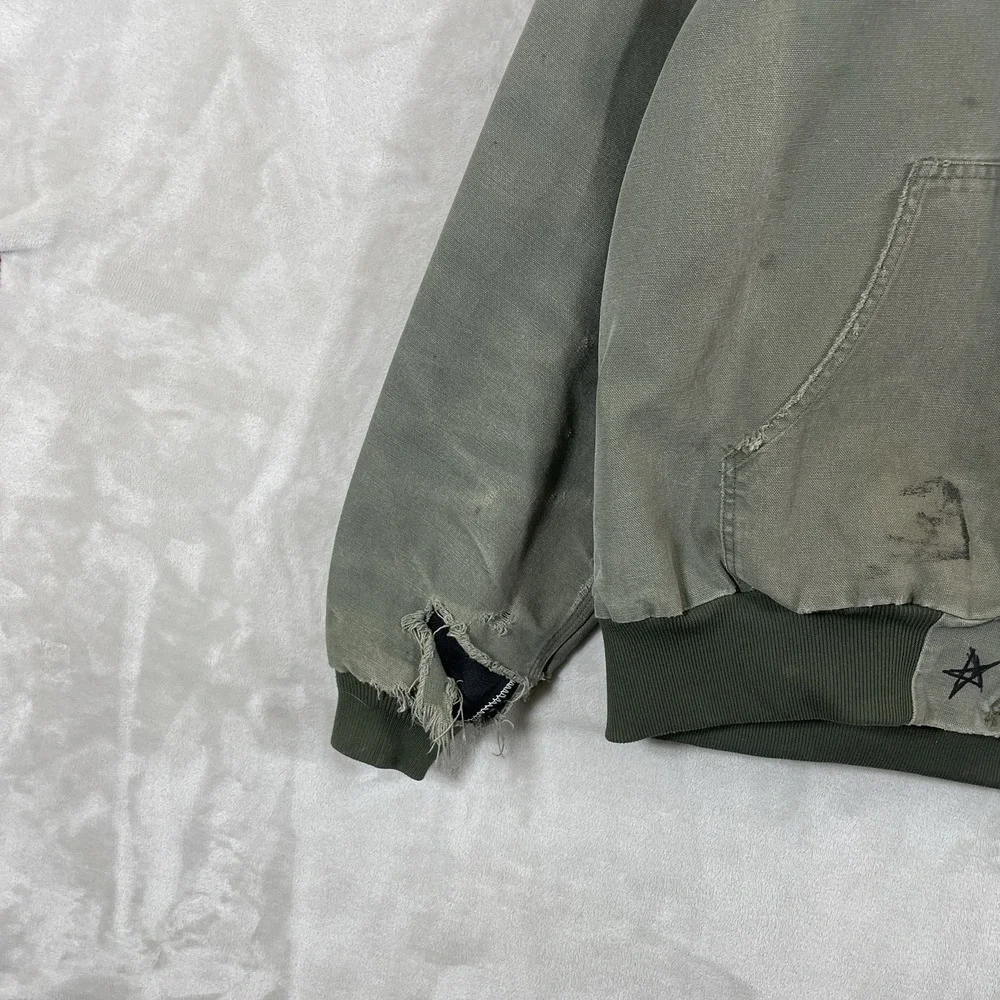 Vtg Carhartt Hooded Active Jacket Mens 2XL J208 MOS Green Distressed Sun Faded